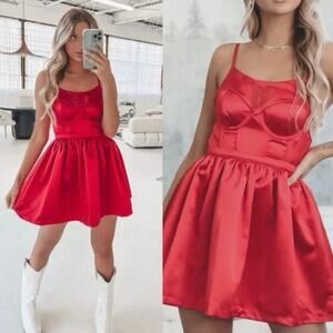 NWT For Love & Lemons Lauren Mini Dress Red